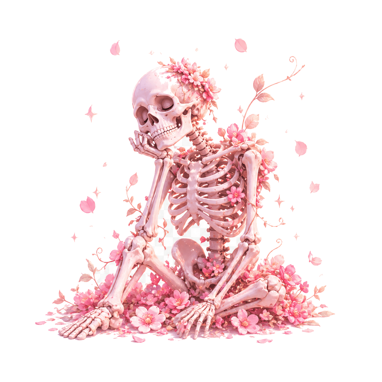 Floral skeleton testimonial illustration